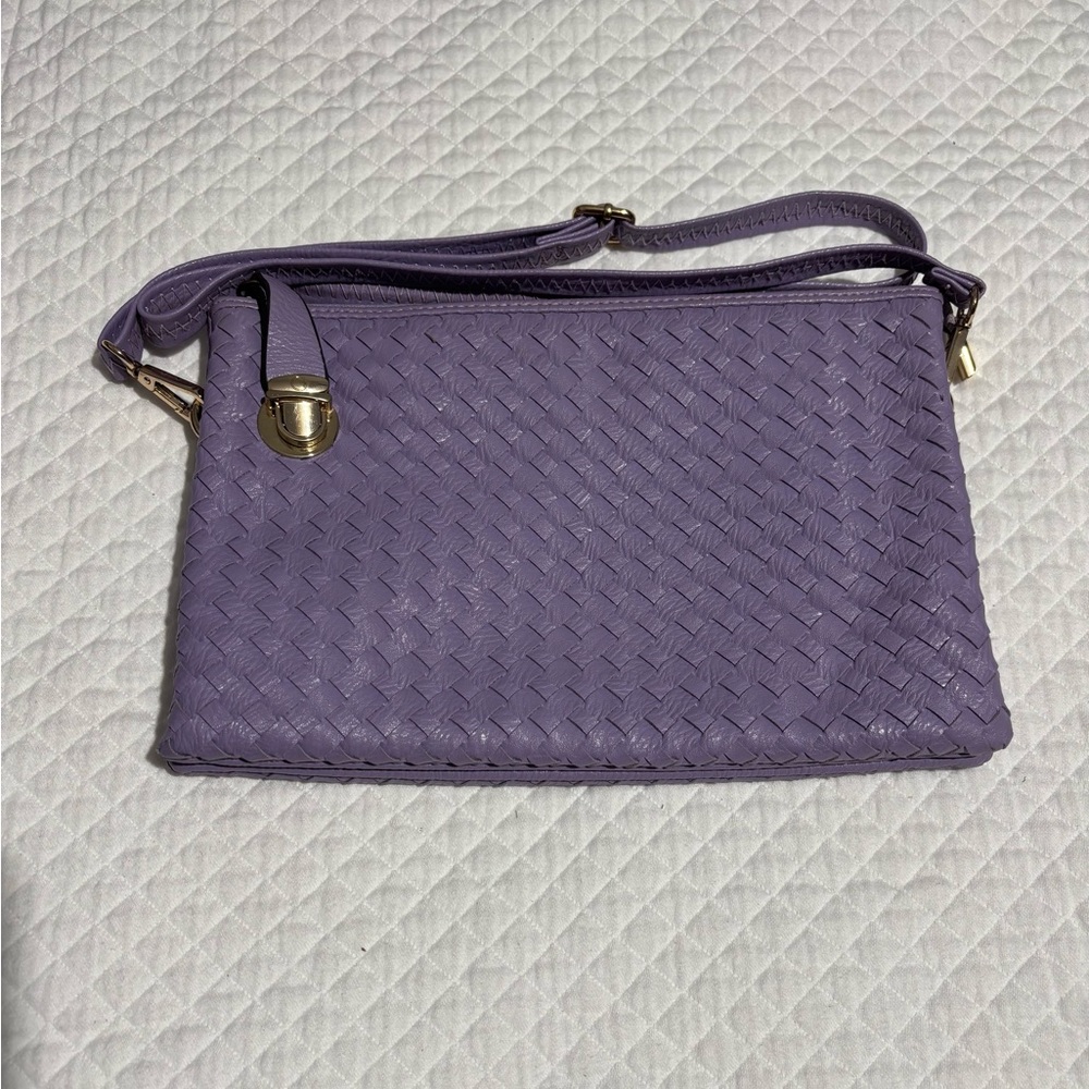 Lavender Woven Crossbody/Clutch Bag with Gold Hardware